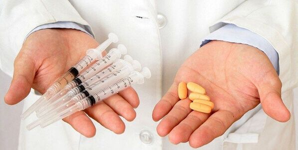 Inyección de medicamento o administración oral.